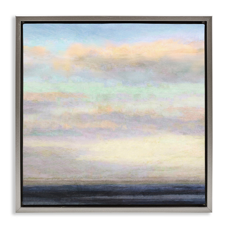 «Cloudy Abstract Bay Scene» par Suzanne Nicoll, Cadre flottant gris lustré, H 18 po x l 18 po