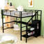 Lit mezzanine double en métal avec éclairage à DEL intégré, bureau, escalier de rangement et petite armoire