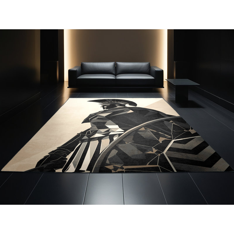 Tapis beige moelleux à motif géométrique moelleux en gladiateur romain moderne, 8 x 10