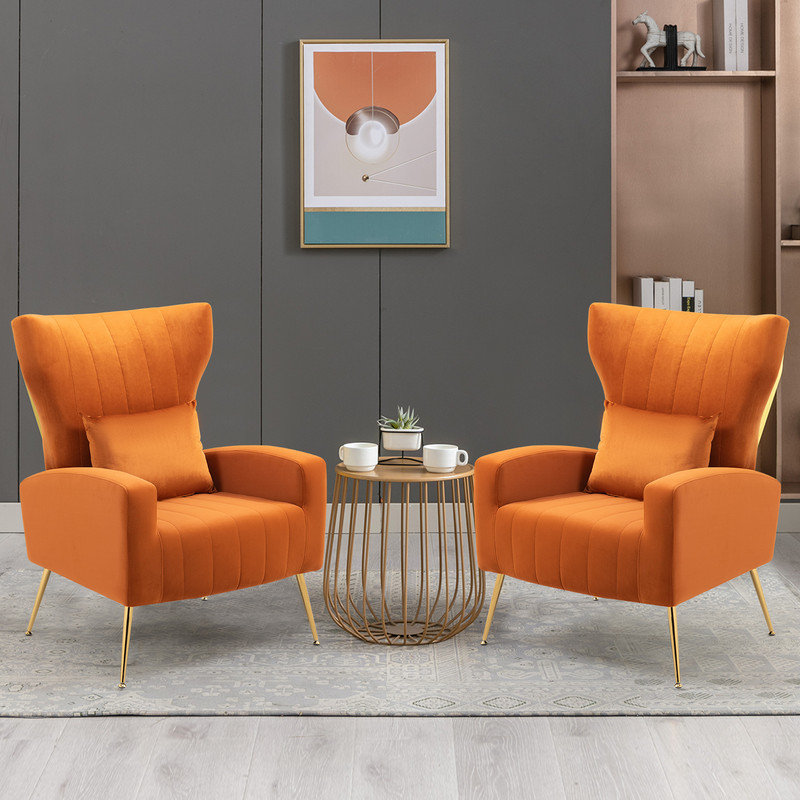 Upholstered velvet armchair, Orange
