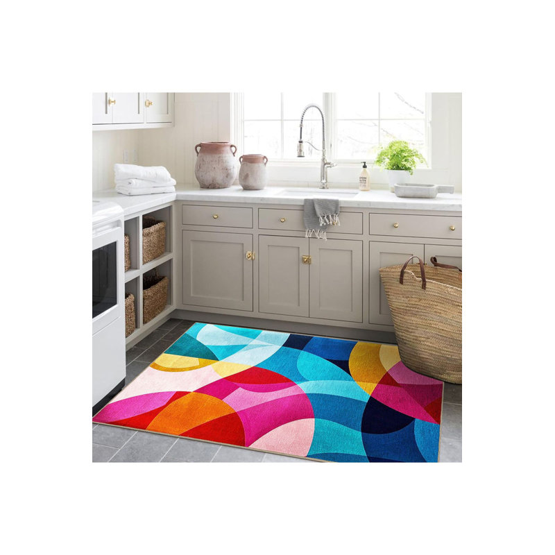 Tapis décoratif multicolore lavable à motif géométrique abstrait moderne, Tapis de couloir 3 pi 3 po x 6 pi 7 po inclus
