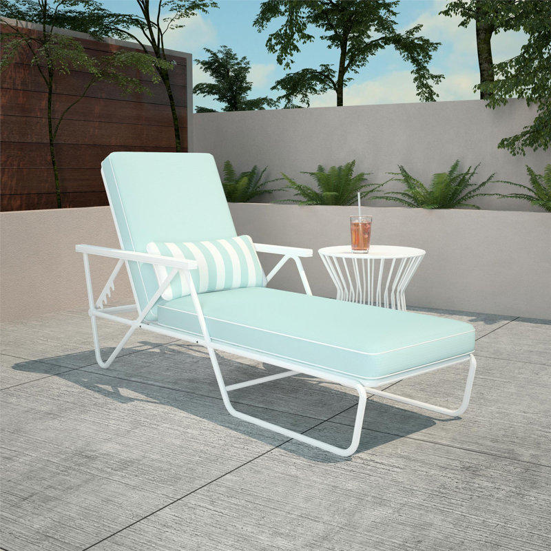 Charlottesville 185.4 cm Long Reclining Single Chaise with Cushions, White, Aqua Haze
