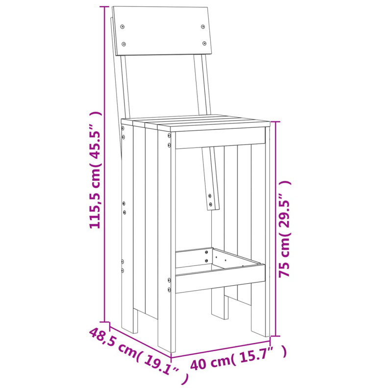 Ayron Brayden Studio Bar Set with Wood Frame and Solid Wood Outer Material, Black