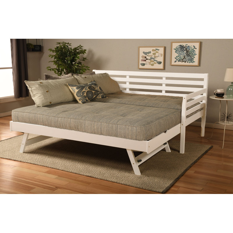 Lit de jour et lit escamotable avec matelas Alhamdi Boho, Blanc, Bleu port maritime