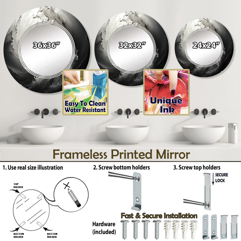Miroir mural rond Hassa - Paysages, 24 po x 24 po