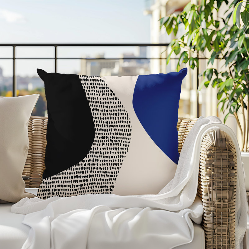 Coussin carré intérieur / extérieur pia, H 17 po x l 17 po, Bleu marine / noir / blanc cassé