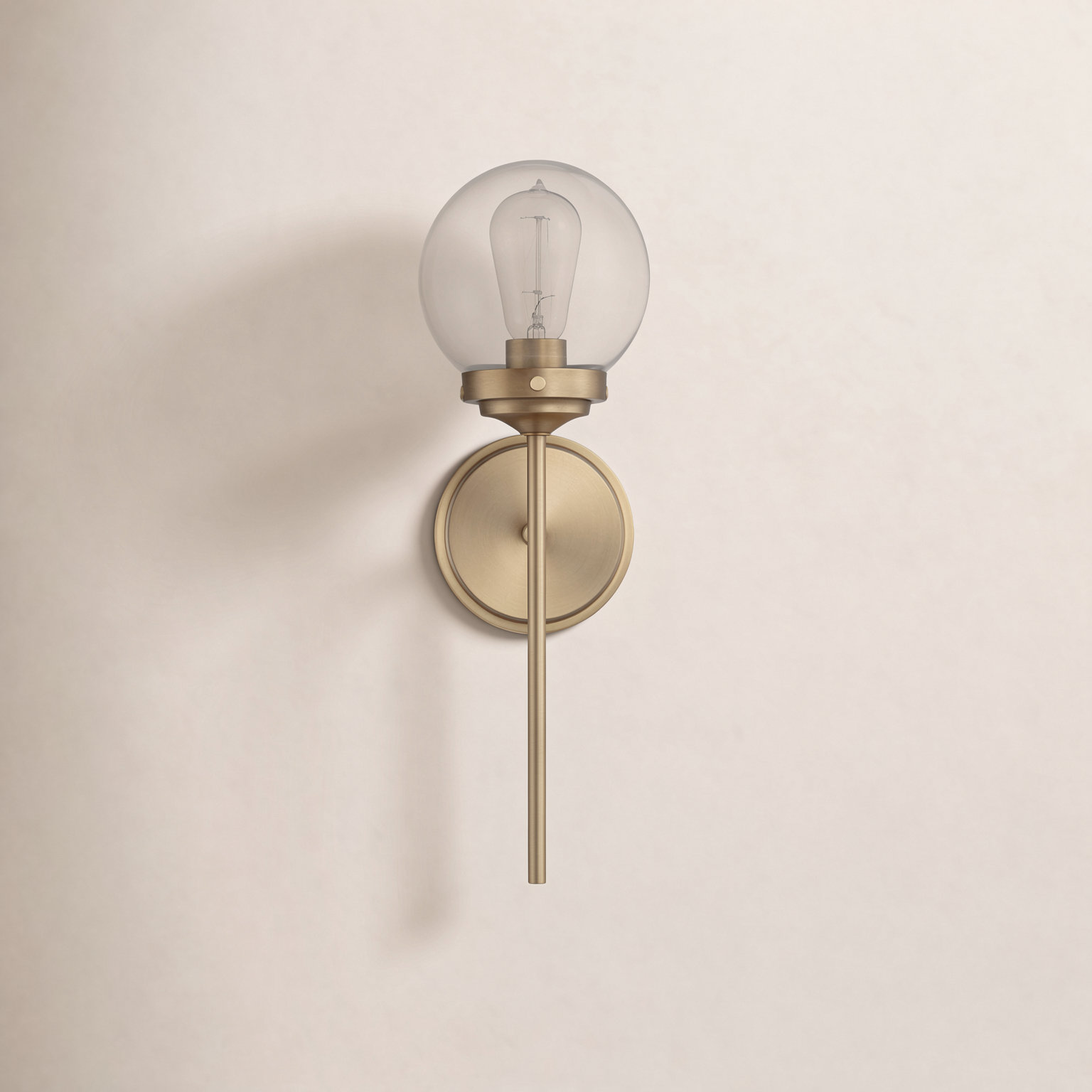Aiden Single Light Dimmable Armed Sconce, Natural Brass