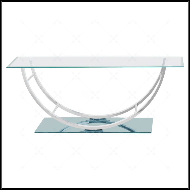 Table basse chromée à dessus en verre en forme de U