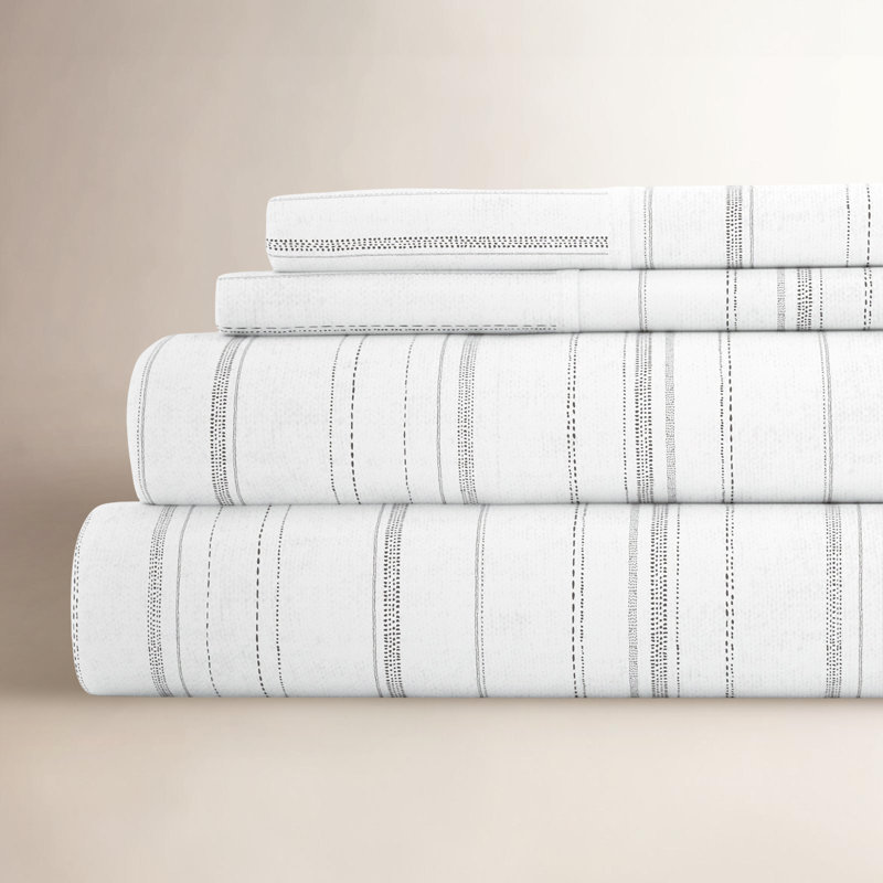 Anine Cozy Cotton Flannel Weathered Stripe Sheet Set - Gray, King
