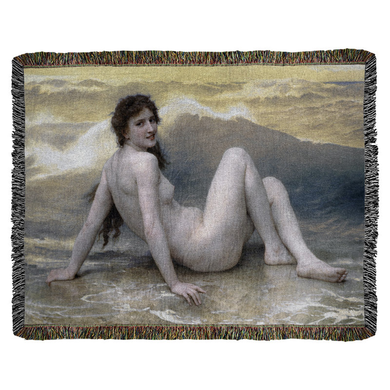 William-Adolphe Bouguereau Hand Woven Throw Blanket, Blue/Yellow
