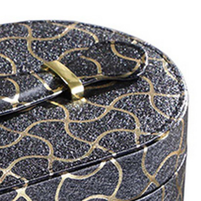  Boîte à bijoux de voyage avec 2 fentes en demi-cercle et motif ondulé, noir