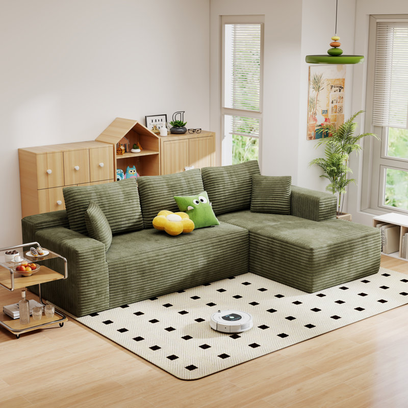 Canapé modulaire Ellie Cloudy Boneless, Orienté à droite, Velours côtelé vert olive