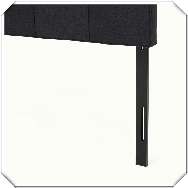 Linen Upholstered Headboard Metal Leg Square Stitched Adjustable Height,King, Black