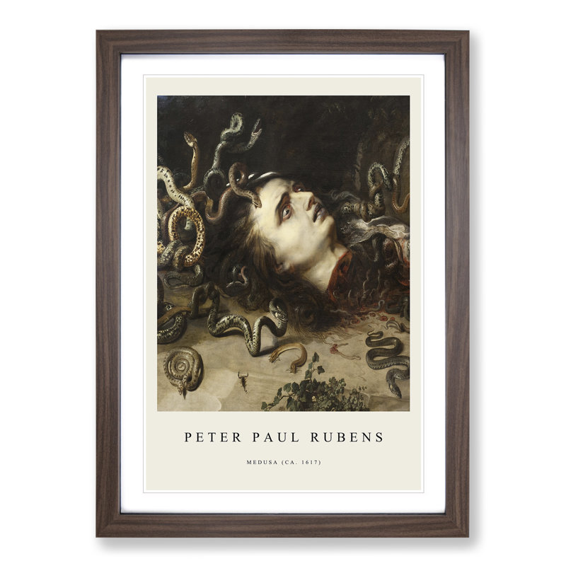 The Head of Medusa by Peter Paul Rubens - Picture Frame Painting, 65cm H x 48cm W x 2cm D, Walnut Framed