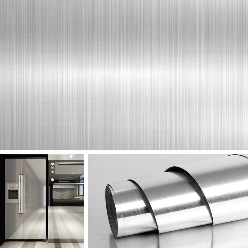40 CM x 10 M Silver Wallpaper Metallic Stainless Steel Contact Paper Self Adhesive Vinyl Wrap Sticky Back Plastic