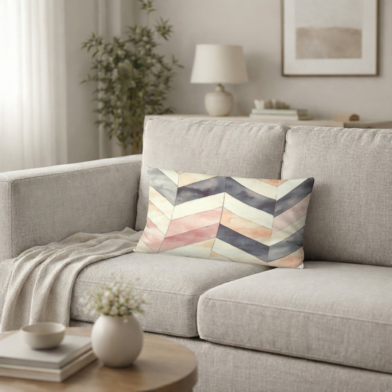 Coussin décoratif contemporain Boho - coussin décoratif à chevrons noir et orange, H 12 po x l 20 po