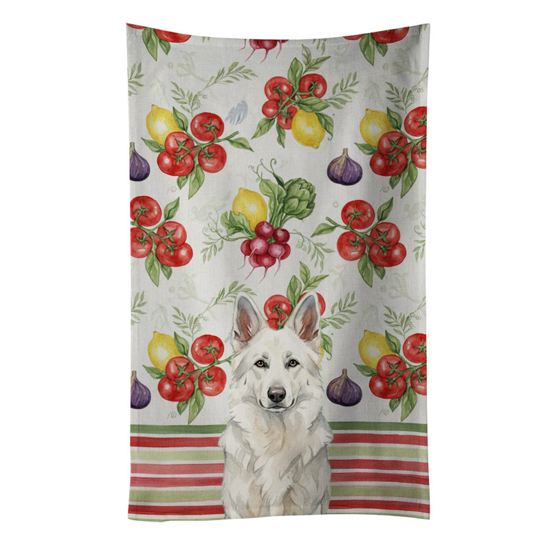 White German Shepherd Vegetables Kitchen Towel, White German Shepherd