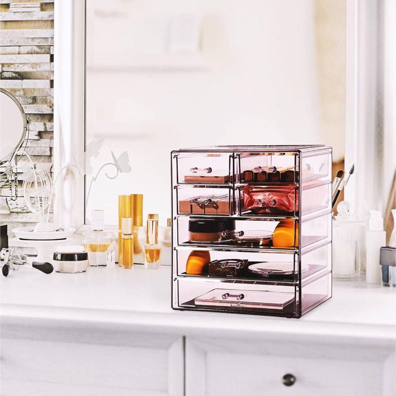 Rangement à 7 tiroirs pour maquillage et bijoux, Mauve