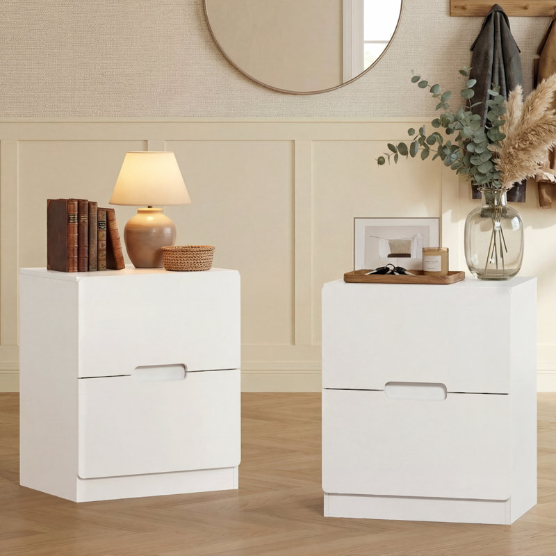 Handless Nightstand Set Of 2 With 2 Drawers, White