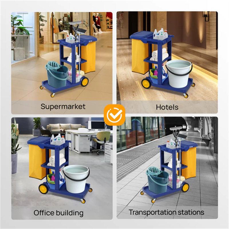 3 Tier Shelf Janitorial Cart Small 500Lbs Capacity Commercial Cleaning Cart, Blue