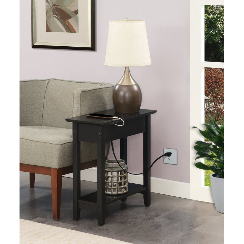 Carbin End Table and Built-In Outlets, Black Top/Black Base