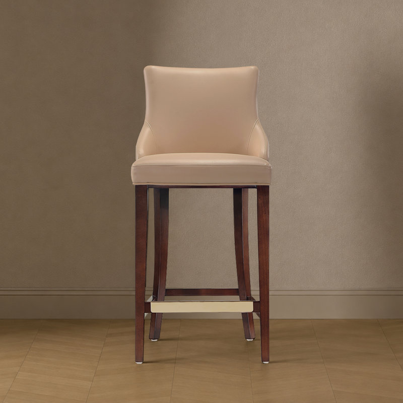 Tabouret de bar en cuir de hêtre Shubert, Tabouret de bar (siège d'une hauteur de 29,13 po), Brun clair
