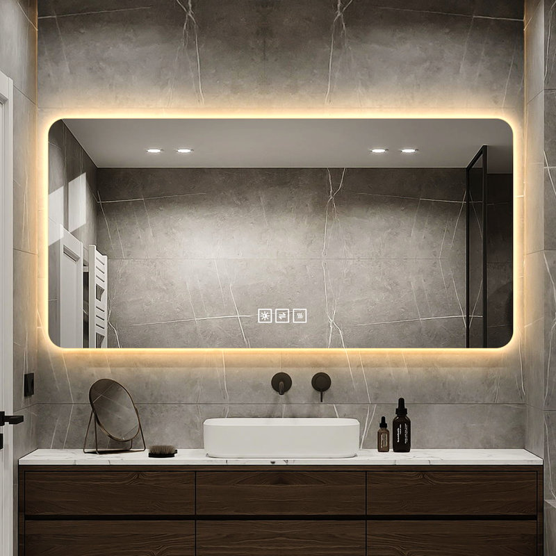 Miroir de salle de bain 48 * 24 "à DEL - Corrosion, à intensité variable tricolore, un désembuage avec éclairage réglable de 48 po x 24 po, écran tactile antibuée