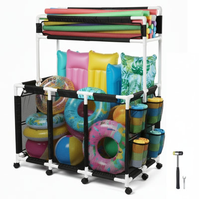 424 Gallon Pool Float Storage Bin 2 Layer 10 Wheels Mesh Pool Toy Holder for Rafts Noodles Toys