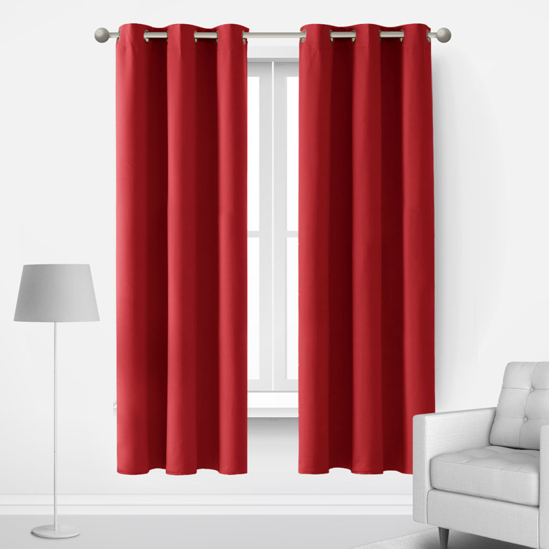 Lompoc Room Darkening Grommet Curtain Panels, True Red, 42" W x 72" L