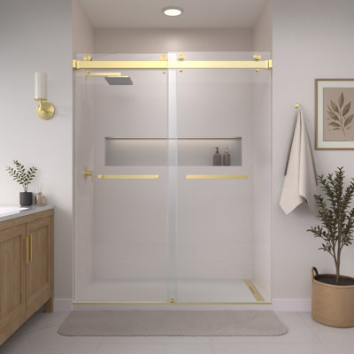 Porte de douche coulissante double sans cadre en verre brossé de 3/8 po x 68 po x H 84 po Catalyst Catalyst