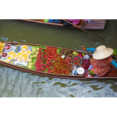 Boat In Floating Market by Manakin - Wrapped Canvas Print