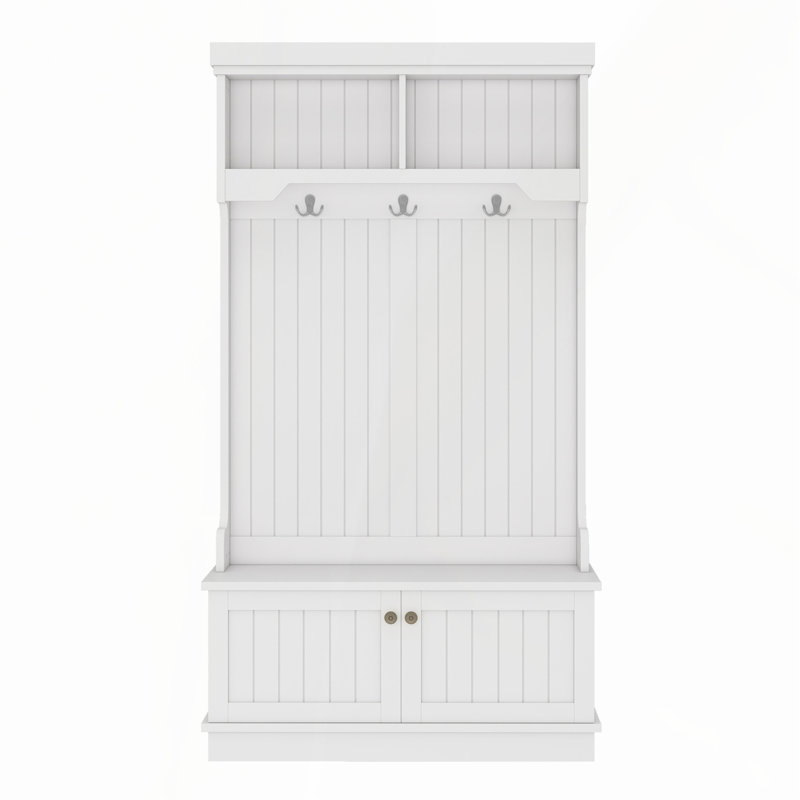 4-In-1 Hall Tree With Shoe Storage,Standing Coat Rack With Shoe Bench,Entryway Furniture With Hooks, White