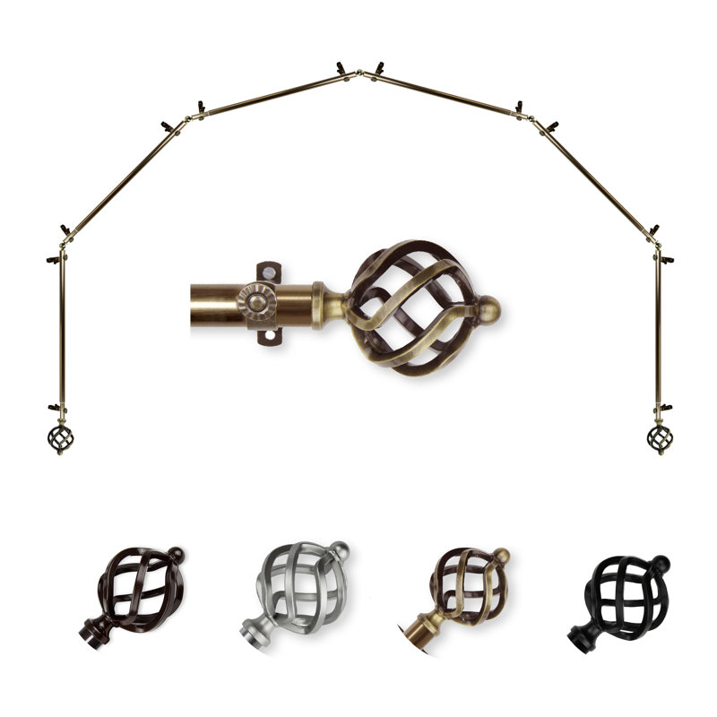 Nailsea 6-Sided Bay Window Single Curtain Rod, Antique Brass, 18" - 28" (each side)
