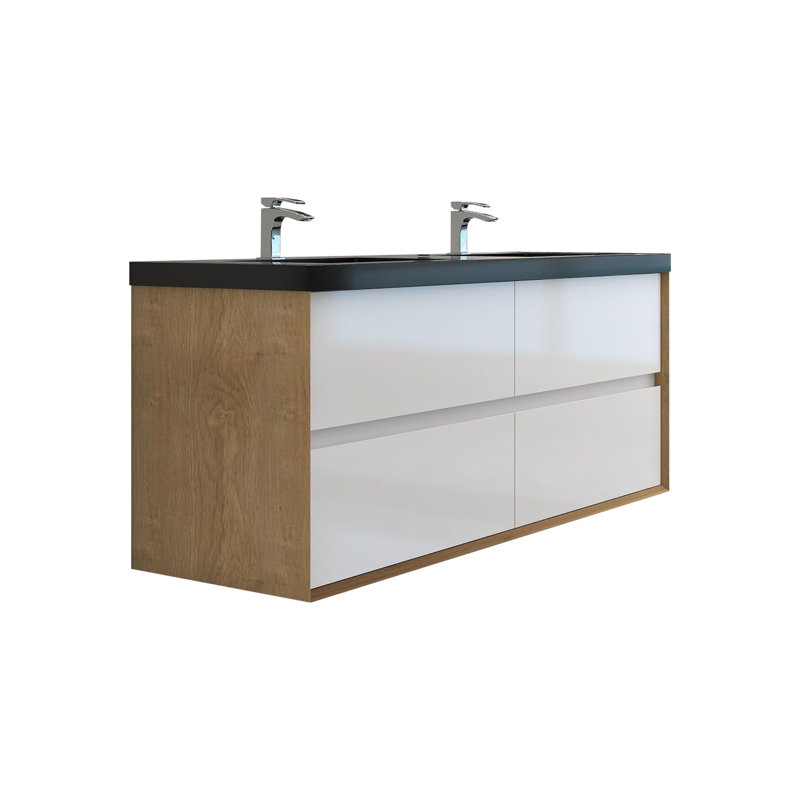 Smariti 60" Wall-Mounted Double Bathroom Vanity Set, Glossy White