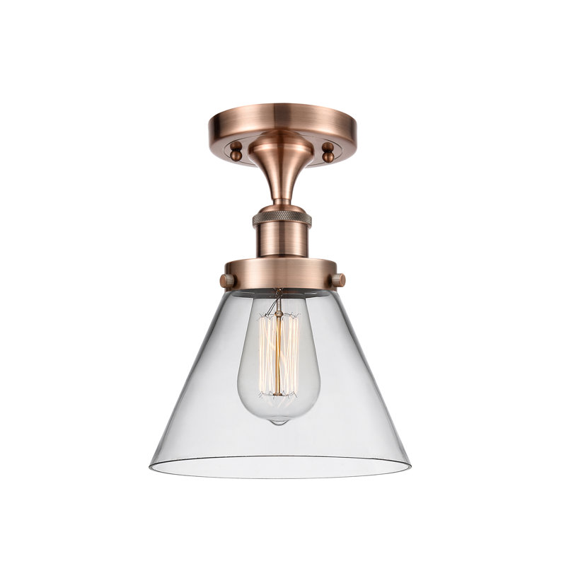 Plafonnier semi-encastré 1 lumière Ballston Urban Cone, Cuivre antique, H 13 po x l 8 po x P 8 po, Clair