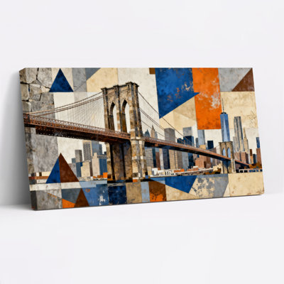 Brooklyn Bridge Cityscape Collage Canvas Wrapped Wall Art Oil Painting Print Set Of 1