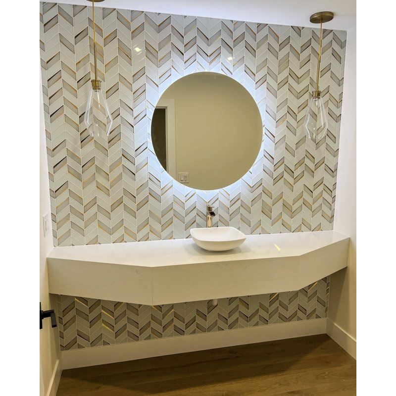 Kasol Marble And Mirrored Glass Mosaic, Golden Mirror