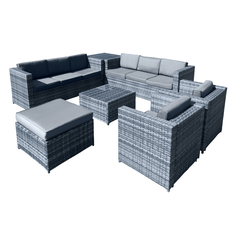 Malta Rattan 9 Seat U-Shape Set in Ocean Grey