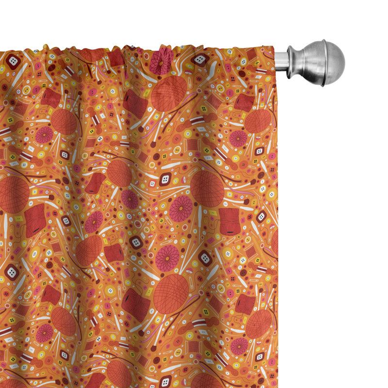 East Urban Home Orange 4-Panel Curtains, Tailoring Materials Sketch, Vermilion and Multicolor, 56" W x 84" L