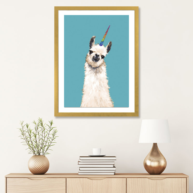 Art encadré licorne, H 32 po x l 24 po x P 1 po, Papier encadré doré