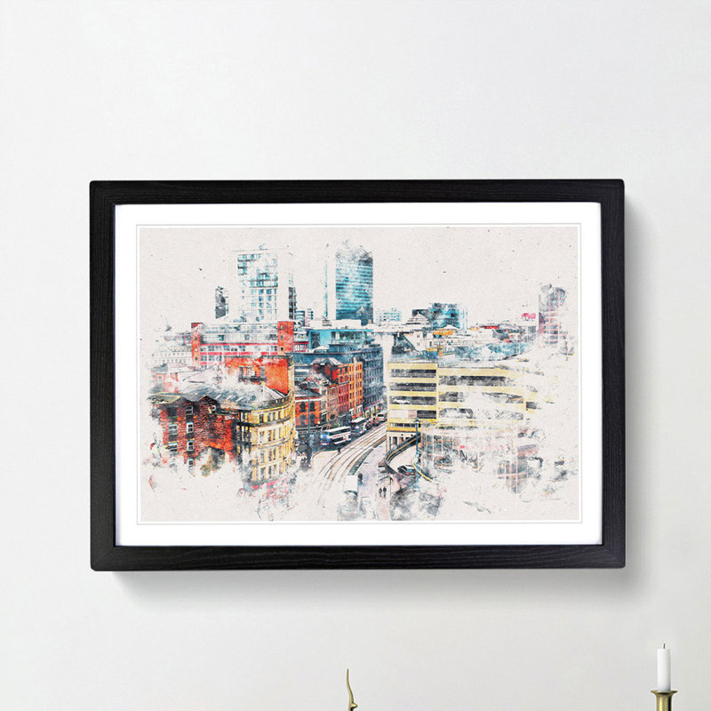 The Manchester Skyline - Picture Frame Painting Print on MDF, 45cm H x 63cm W x 2cm D, Black Framed