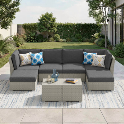 Baecher 6 - Person Wicker / Rattan Outdoor Sectional Seating Group with Cushions & Pillows (Fully Assembled)