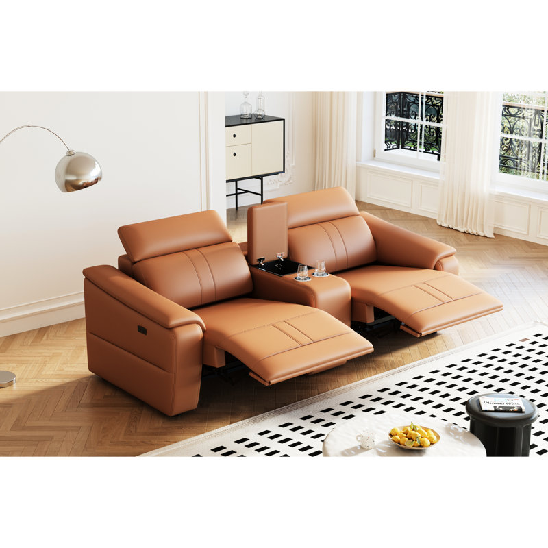Fauteuil inclinable électrique simple en cuir technique brun, réglable 105 - 175, inclinable électrique, respirant et structure en bois