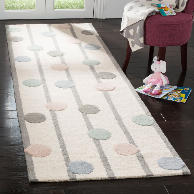 Tapis en laine touffeté à la main crème / brun / bleu / orange / vert Santario, Tapis de couloir 2 pi 6 po x 8 pi