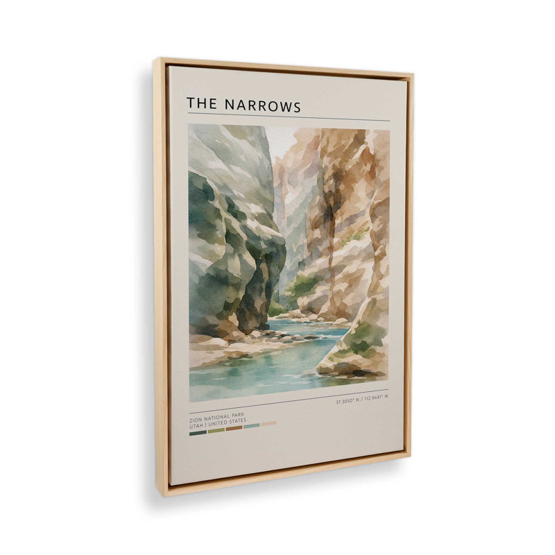 The Narrows, Utah, reproduction d'art sur toile, 8 po x 12 po, Cadre flottant en érable américain