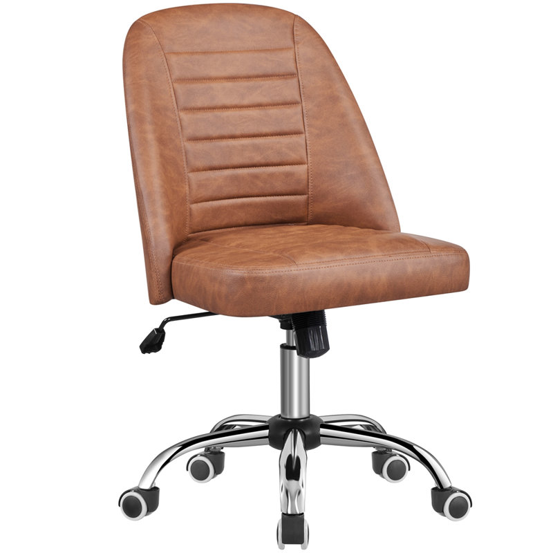 Modern Office Chair with Silver Chrome Base, Retro Brown