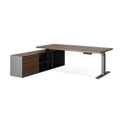 Bureau de direction en L en bois massif avec tiroirs