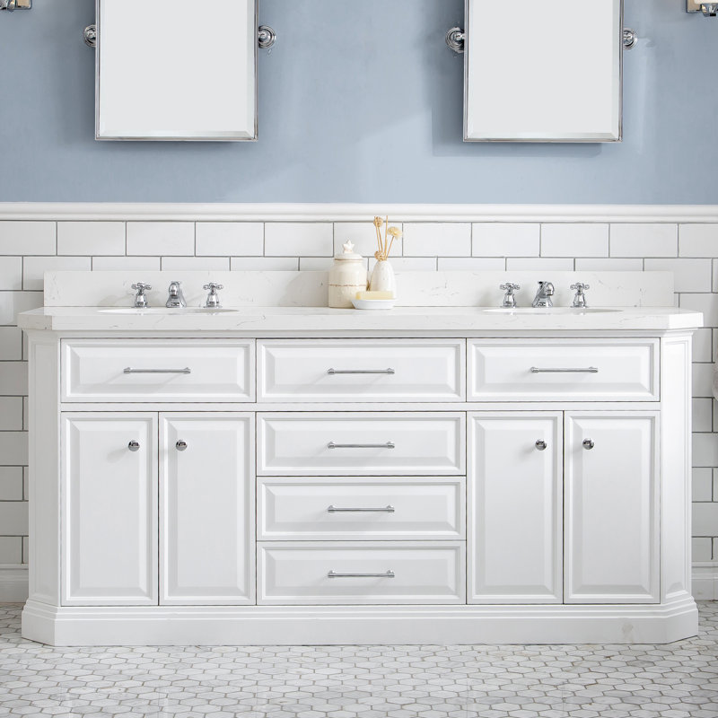 Palace 72'' W Double Vanity, Pure White, Polished Chrome