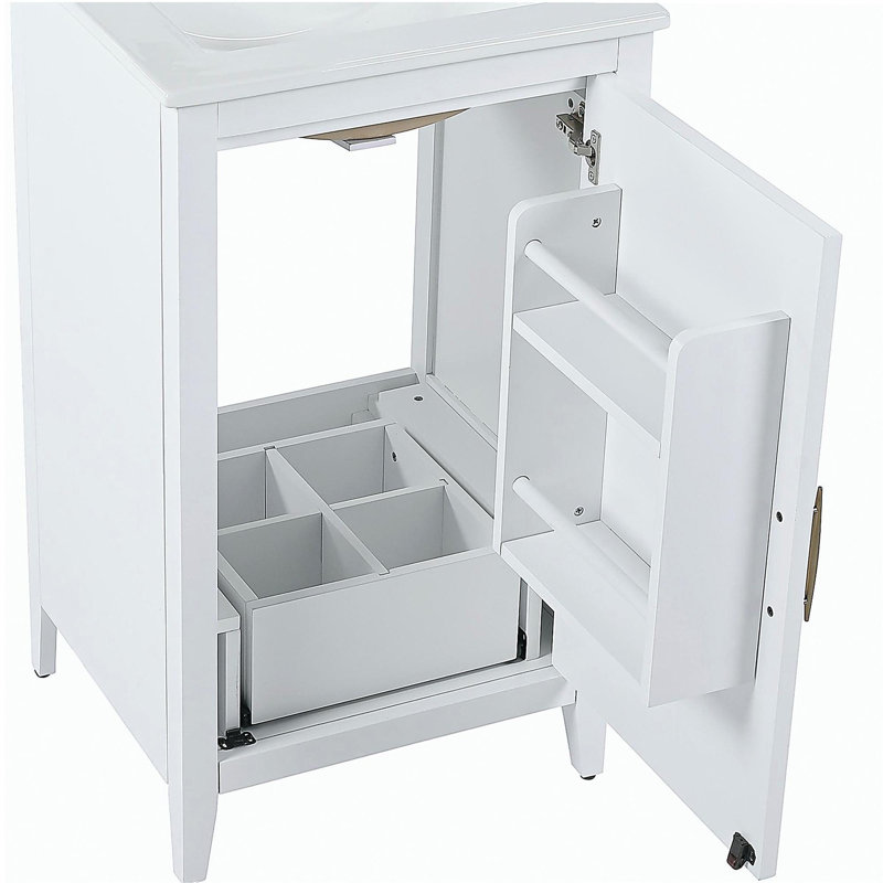 Meuble-lavabo de 20,3 po avec lavabo, tiroir fonctionnel, tablette de porte, porte à fermeture douce, blanc, Blanc