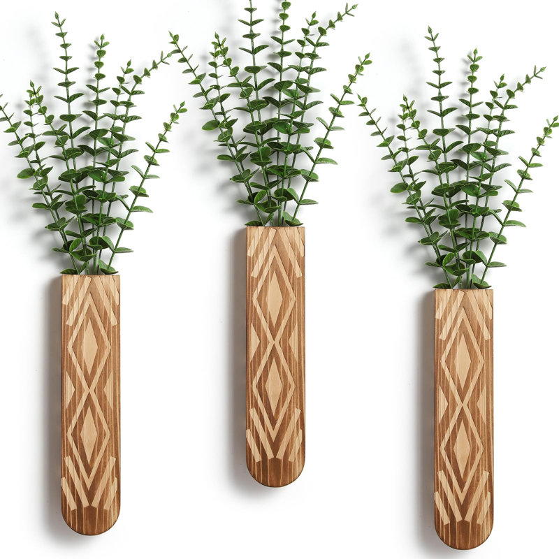 Ensemble de 3 pots de fleurs en bois, vase mural Boho pour décor de couloir et de salle de bain, décor de maison de campagne moderne, pot de fleurs suspendu en bois